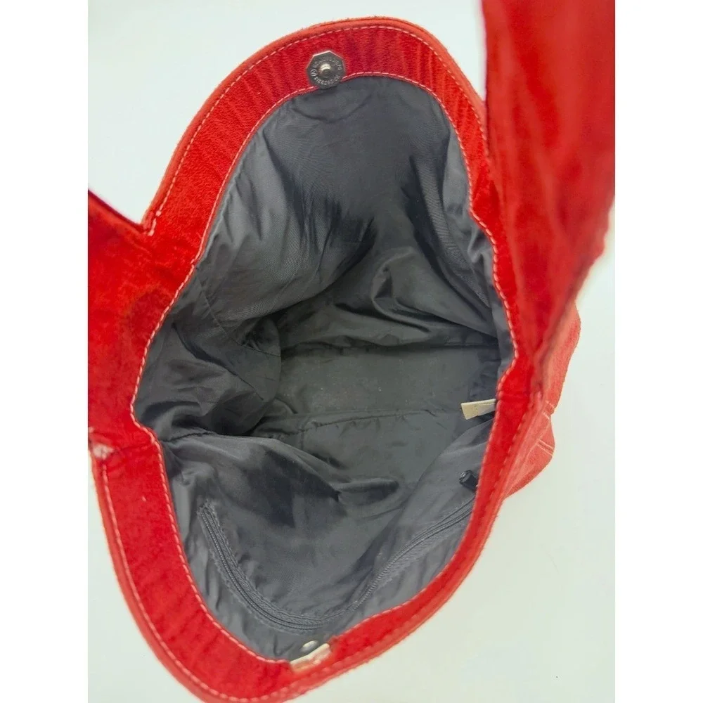 VTG 2002 Old Navy Red Suede Leather Shoulder Bucket Bag Womens Y2K Boho Indie